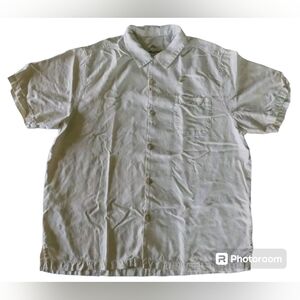 Tommy Bahama Polo Shirt XL Mens White 100% Silk TB93 Reverse Logo Graphic Print